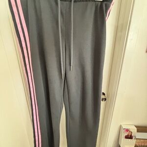 Gray Sweatpants with Pink Stripes
